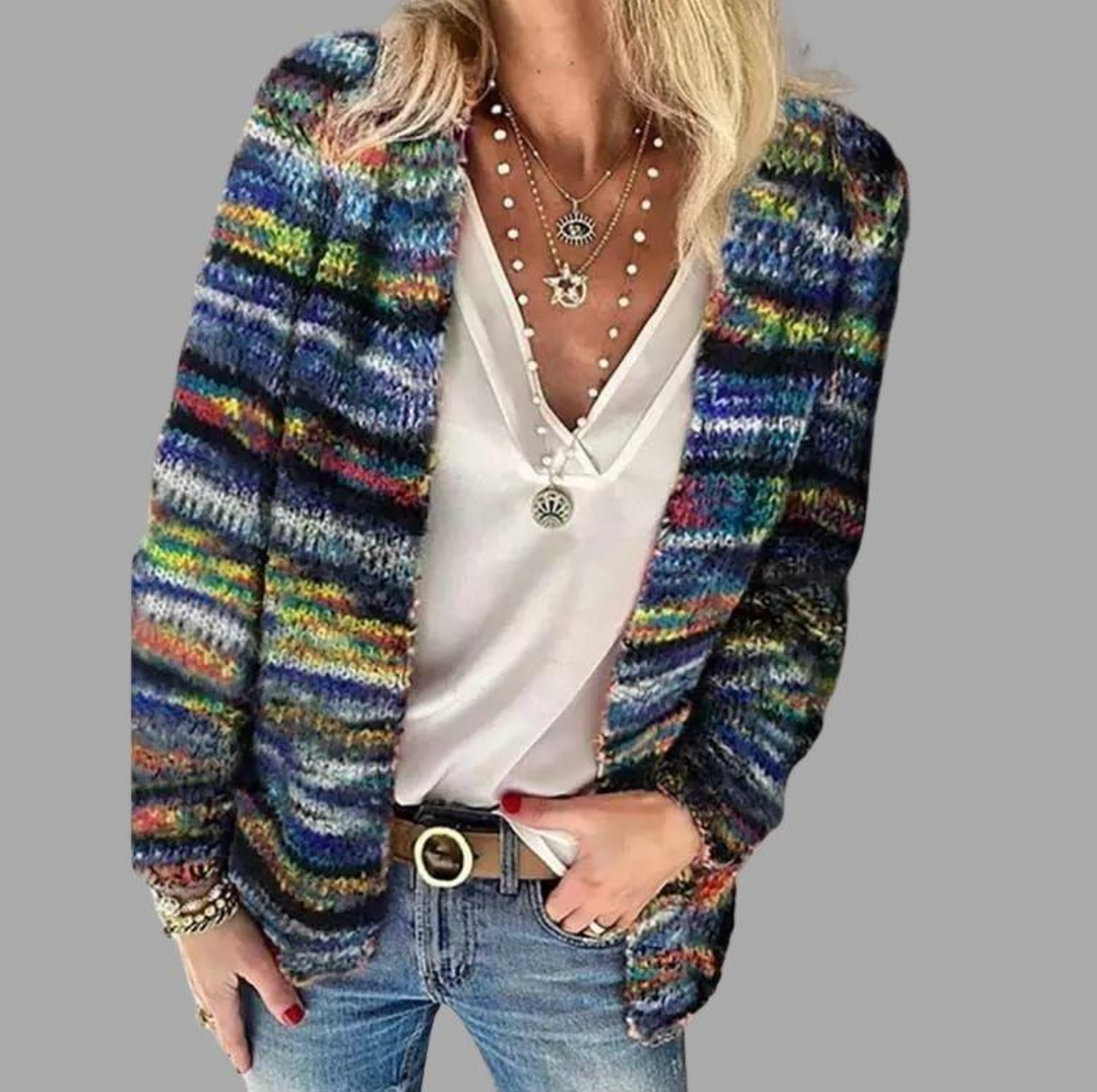 Dames Multicolor Gestreepte Open Voorzijde Brei Cardigan