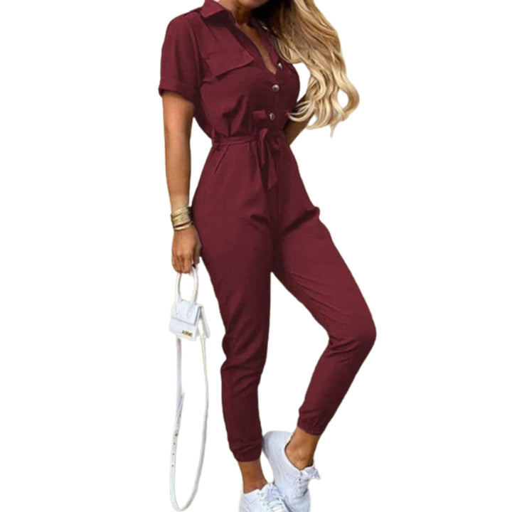 Zomerse Jumpsuit Met Korte Mouwen En Tailleband