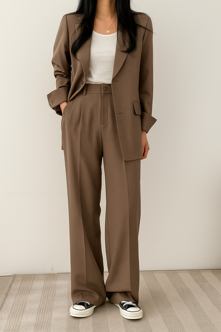 Chique Blazer en Wide Leg Pantalon Set voor Dames