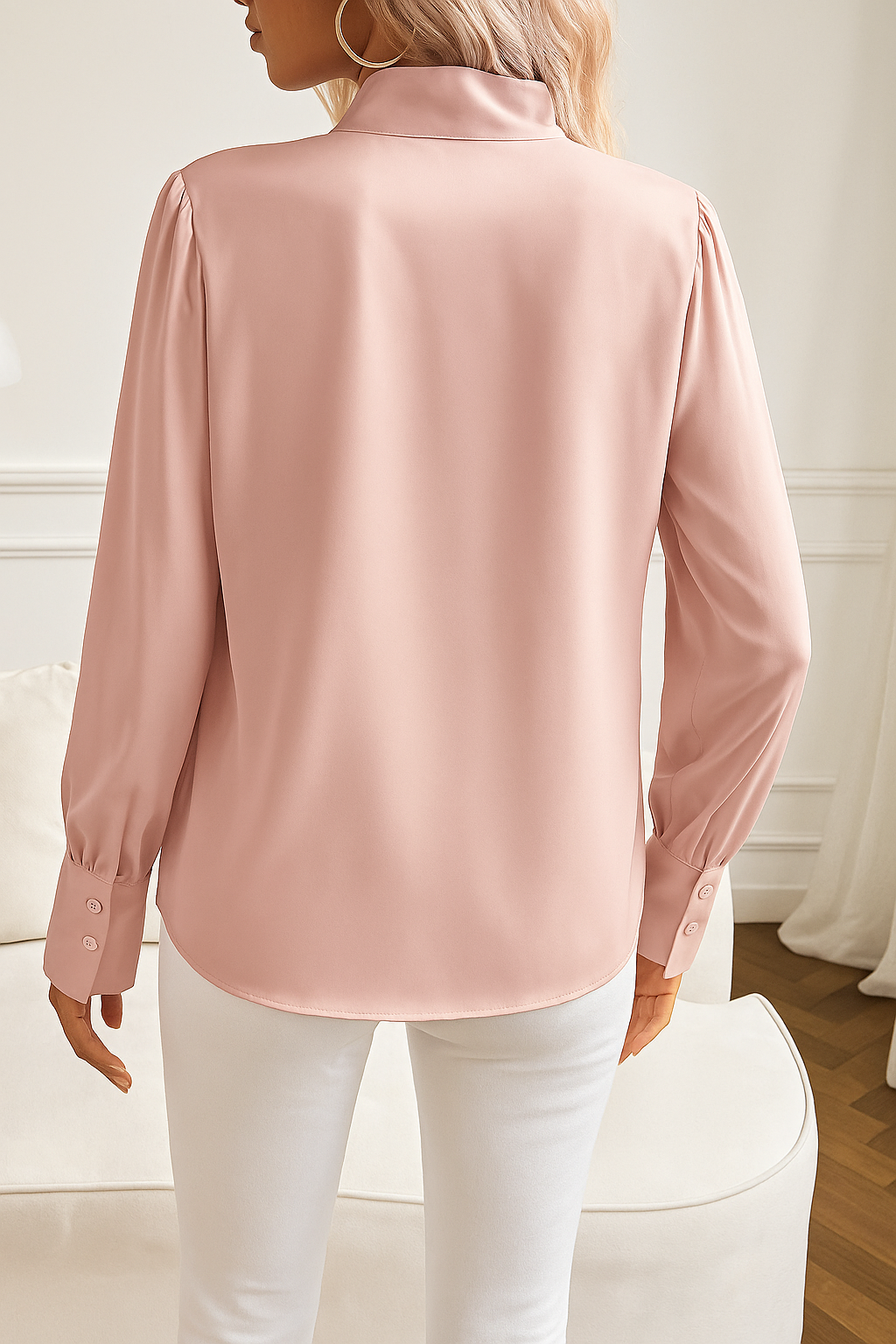 Elegante Dames Blouse met Strikdetail en Lange Mouwen