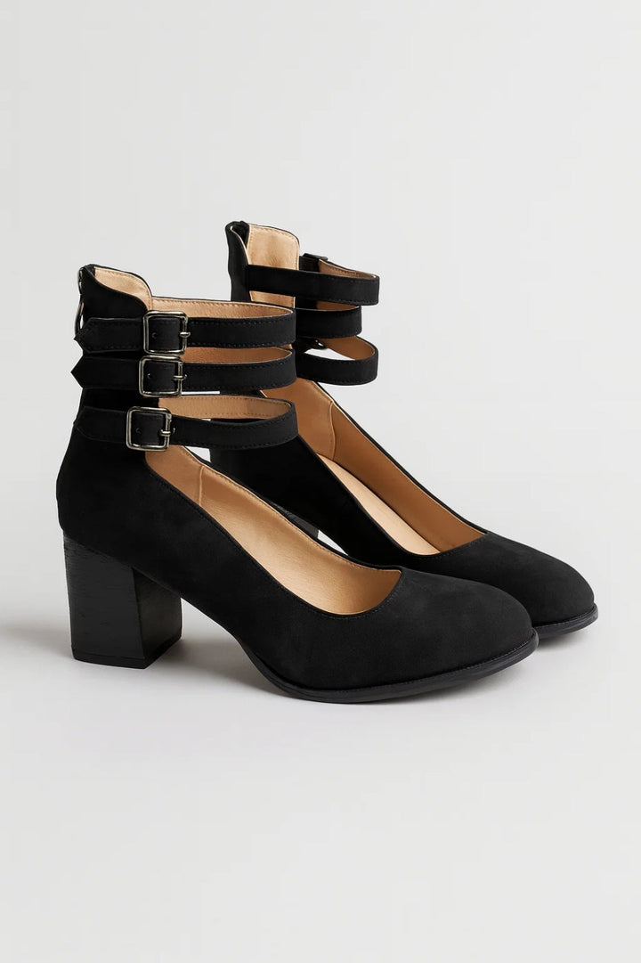 Pumps Dames - Block Heel met Drievoudig Enkelband | Elegant