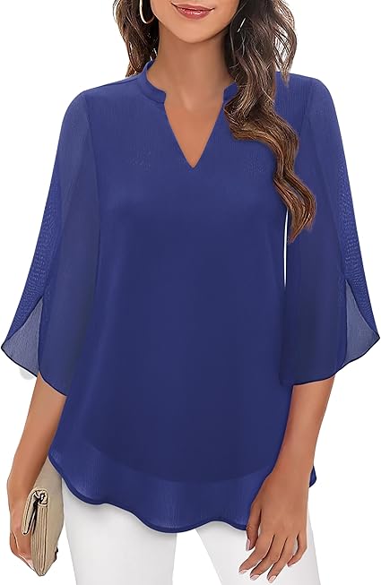 Dames Elegante Blouse met V-Hals en Wijde Mouwen