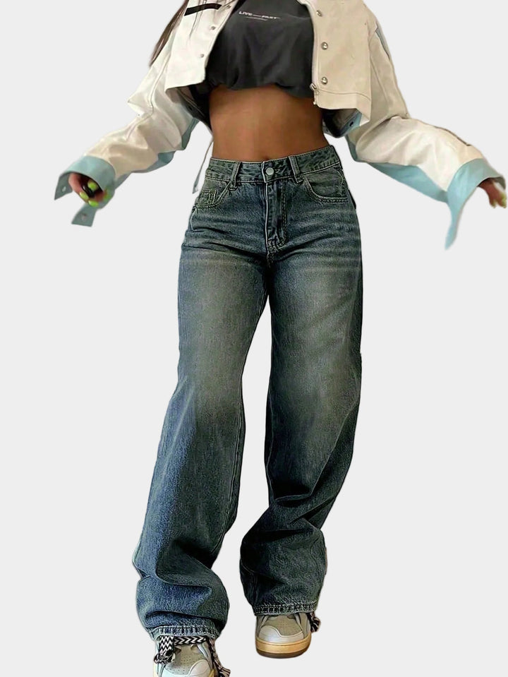 Jeans met losse rechte pijpen en elastische taille