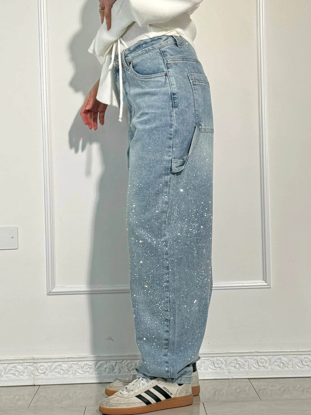 Trendy Glanzende Dames Jeans met Wijde Pijpen