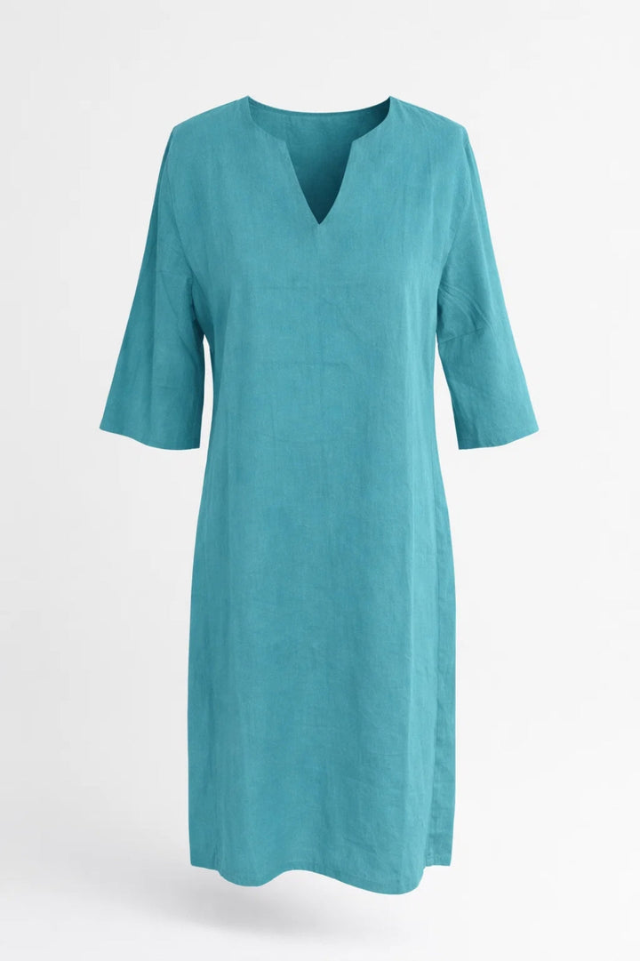 Midi Jurk Dames - Rechte Pasvorm met Split Hals | Casual