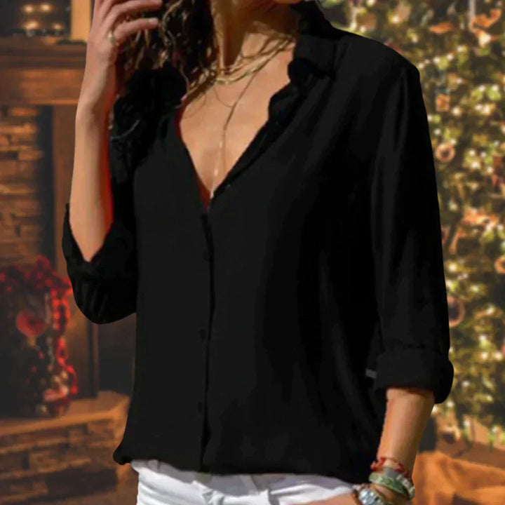 Blouse Met Satin Look Voor Dames Met Knoopsluiting En Lange Mouwen