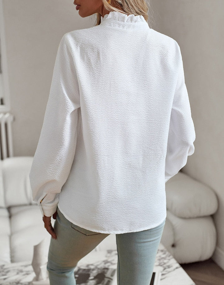 Jamie - Blouse met ruffles en opstaande kraag
