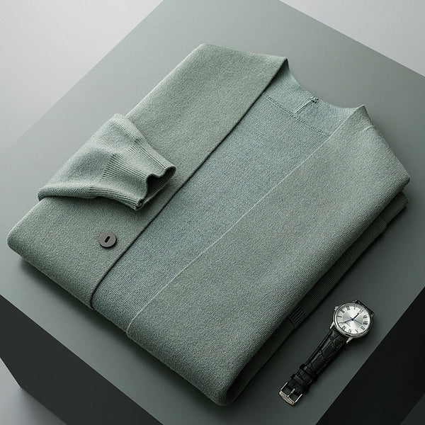 Klassieke Merino Heren Cardigan met Gestreepte Mouwen