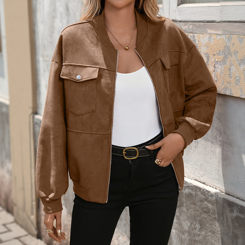 Dames Oversized Bomberjack met Lange Mouwen en Borstzakken