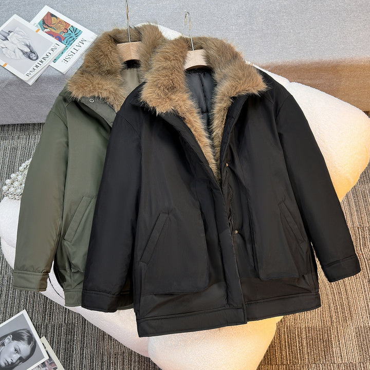 Dames middellange winterparka met afneembare kunstbontkraag