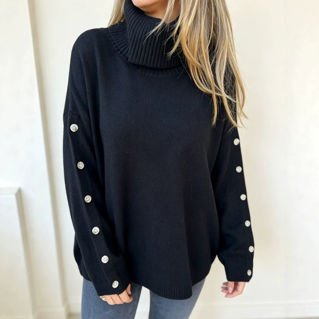 Mara | Dames Oversized lange mouwen-Turtleneck-Pullover met Knopen