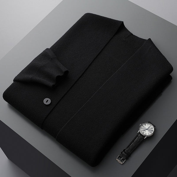 Klassieke Merino Heren Cardigan met Gestreepte Mouwen