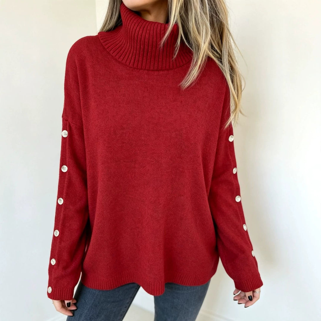 Mara | Dames Oversized lange mouwen-Turtleneck-Pullover met Knopen