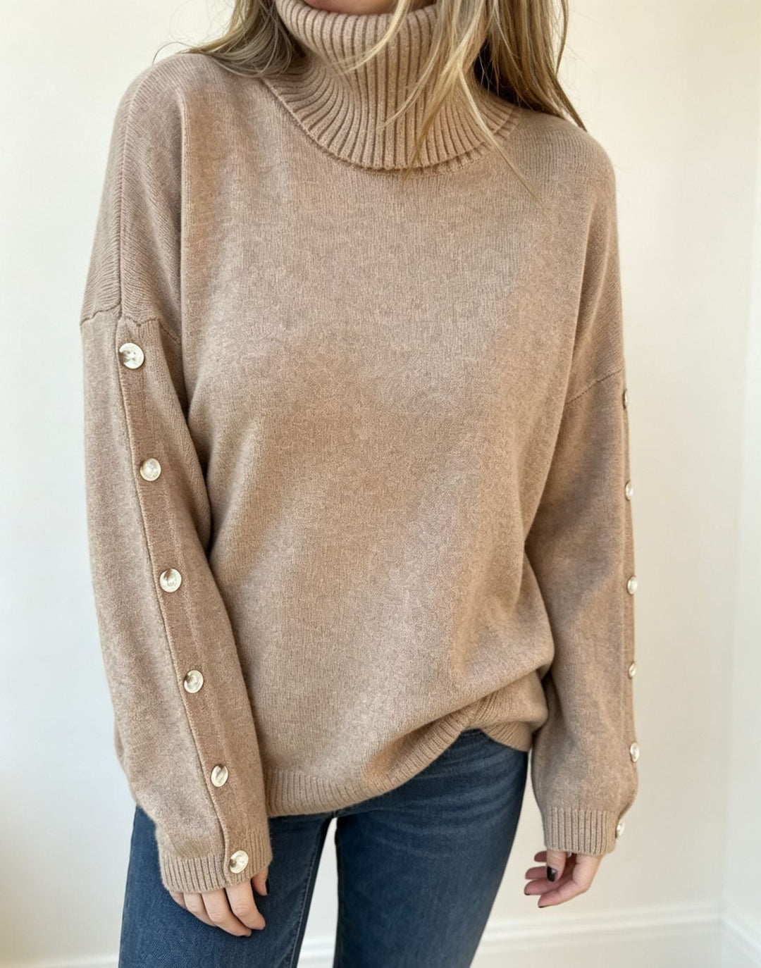 Mara | Dames Oversized lange mouwen-Turtleneck-Pullover met Knopen
