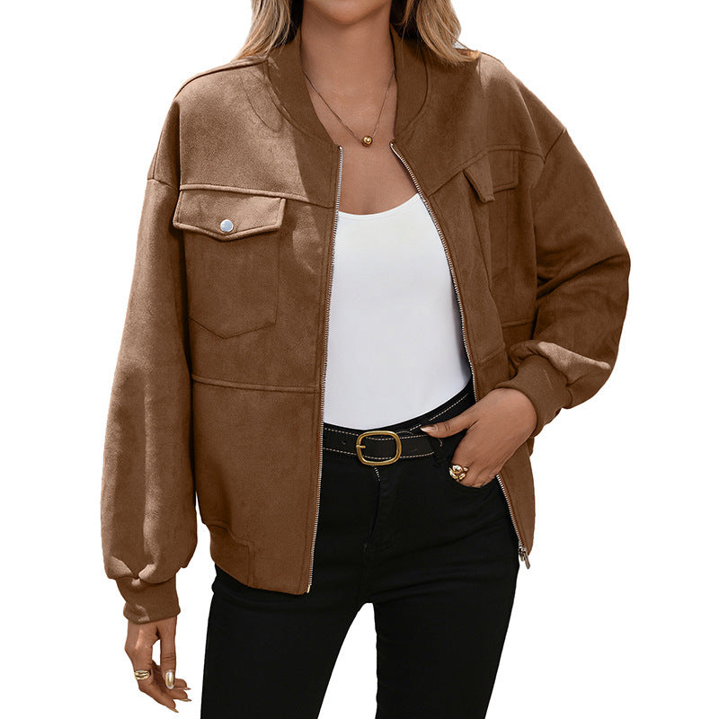 Dames Oversized Bomberjack met Lange Mouwen en Borstzakken