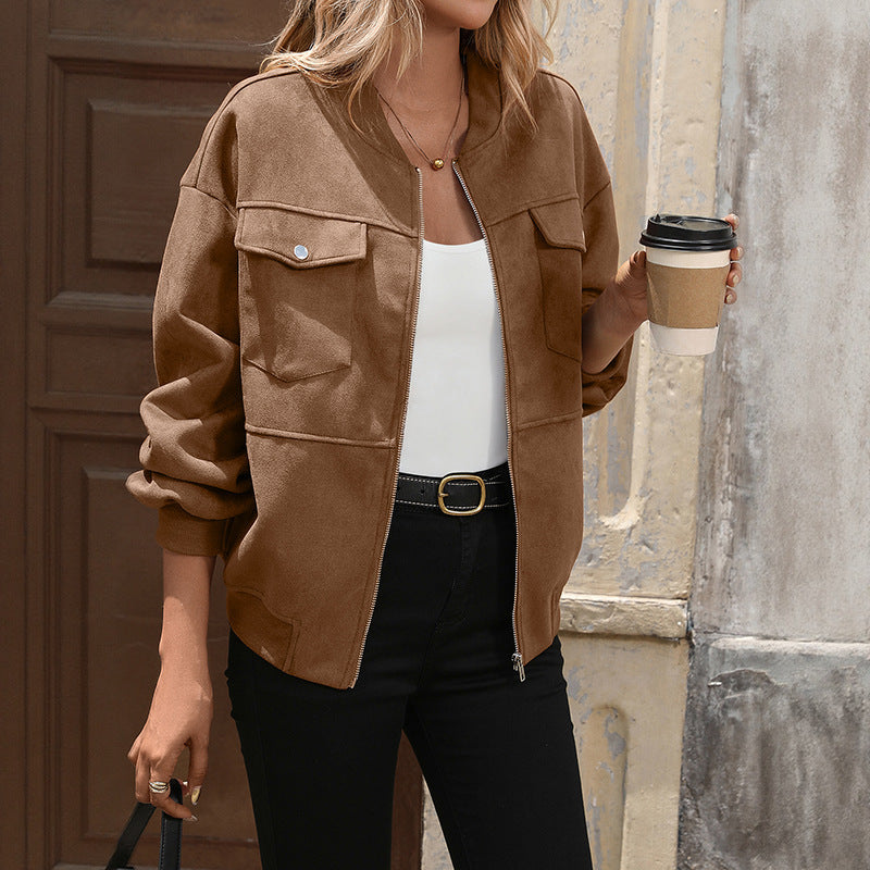 Dames Oversized Bomberjack met Lange Mouwen en Borstzakken