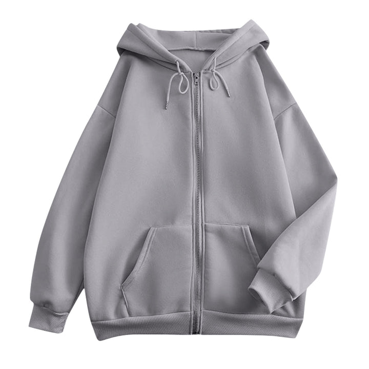 Dames ruime hoodie met rits, kangoeroezakken en ribgebreide boorden