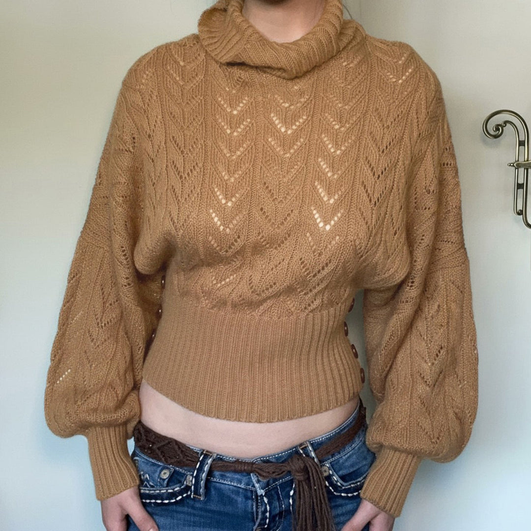 Dames Cropped lange mouwen-Turtleneck-Pullover met Knopen