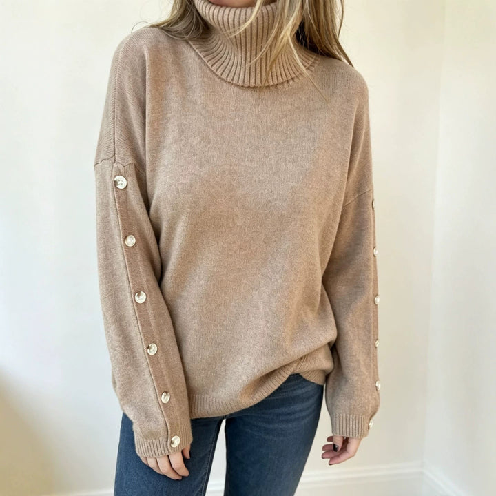 Mara | Dames Oversized lange mouwen-Turtleneck-Pullover met Knopen