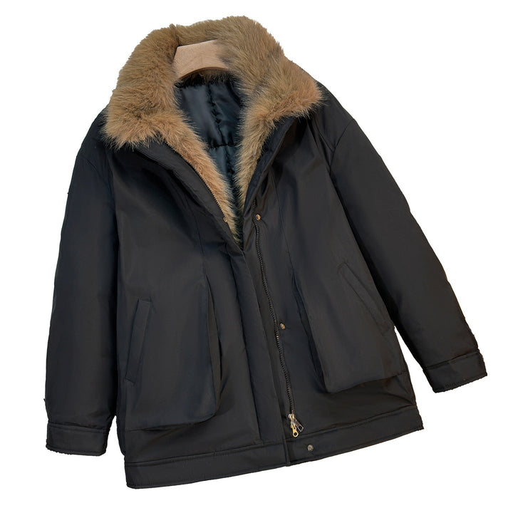 Dames middellange winterparka met afneembare kunstbontkraag
