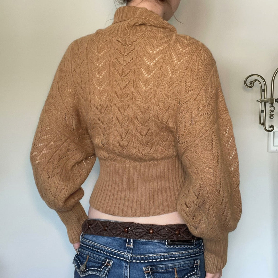 Dames Cropped lange mouwen-Turtleneck-Pullover met Knopen