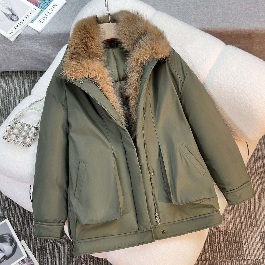 Dames middellange winterparka met afneembare kunstbontkraag