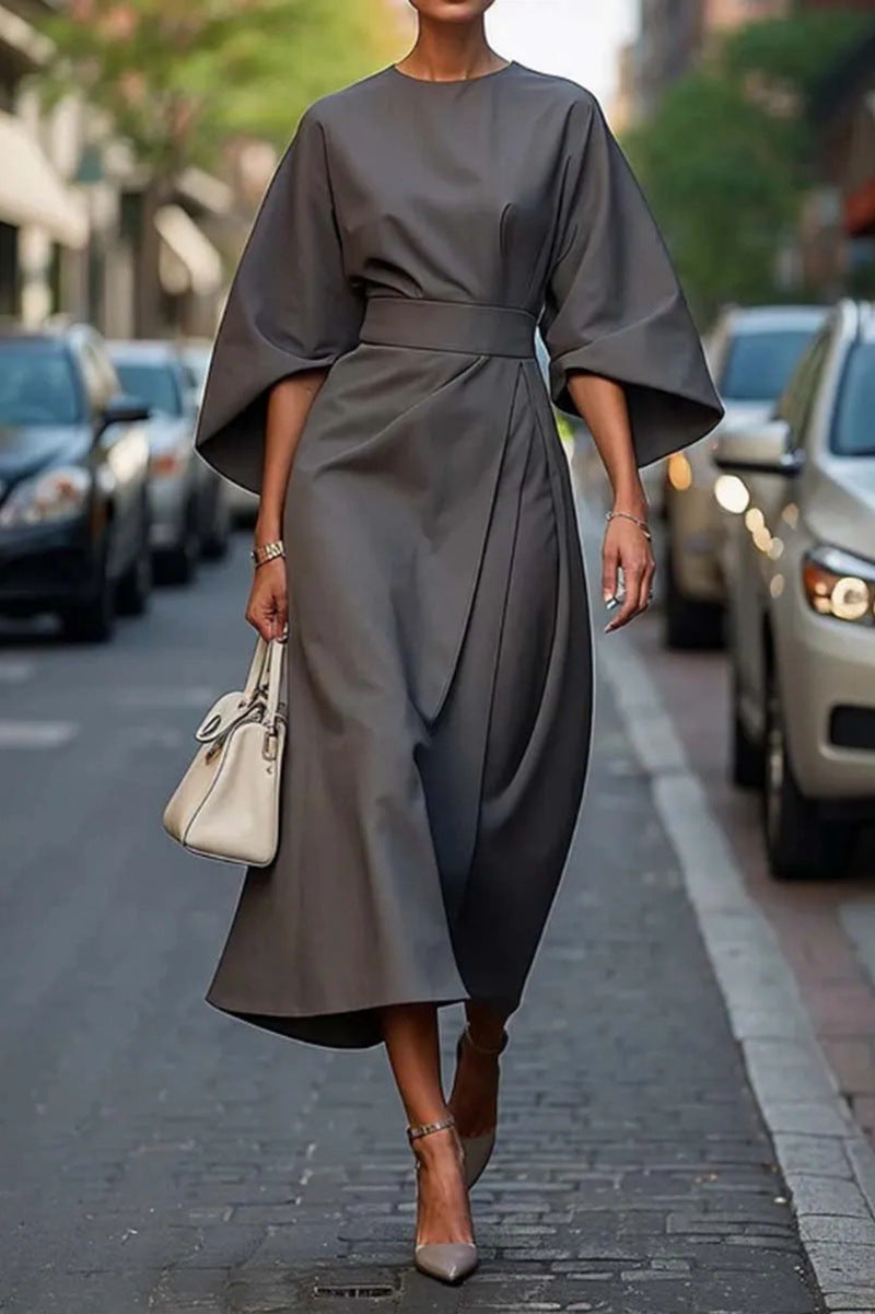 Nadine - Elegante midi jurk met ballonmouwen