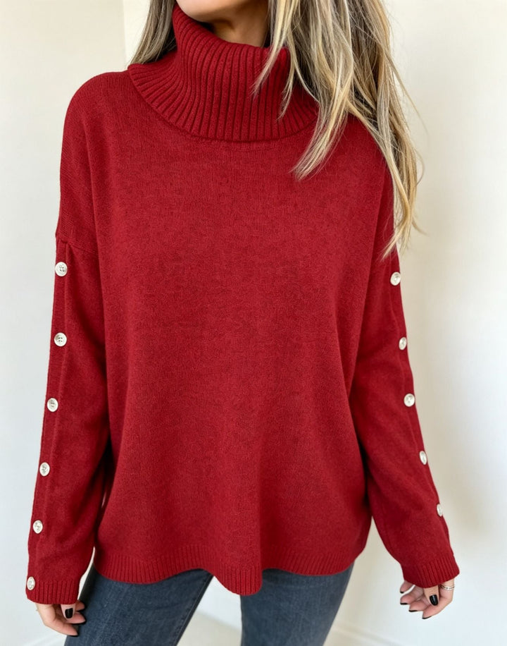 Mara | Dames Oversized lange mouwen-Turtleneck-Pullover met Knopen