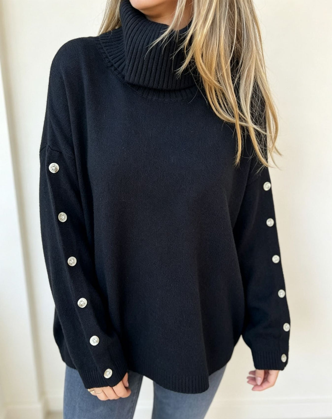 Mara | Dames Oversized lange mouwen-Turtleneck-Pullover met Knopen