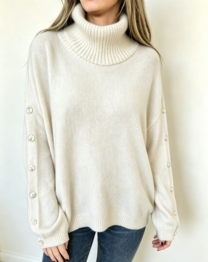 Mara | Dames Oversized lange mouwen-Turtleneck-Pullover met Knopen