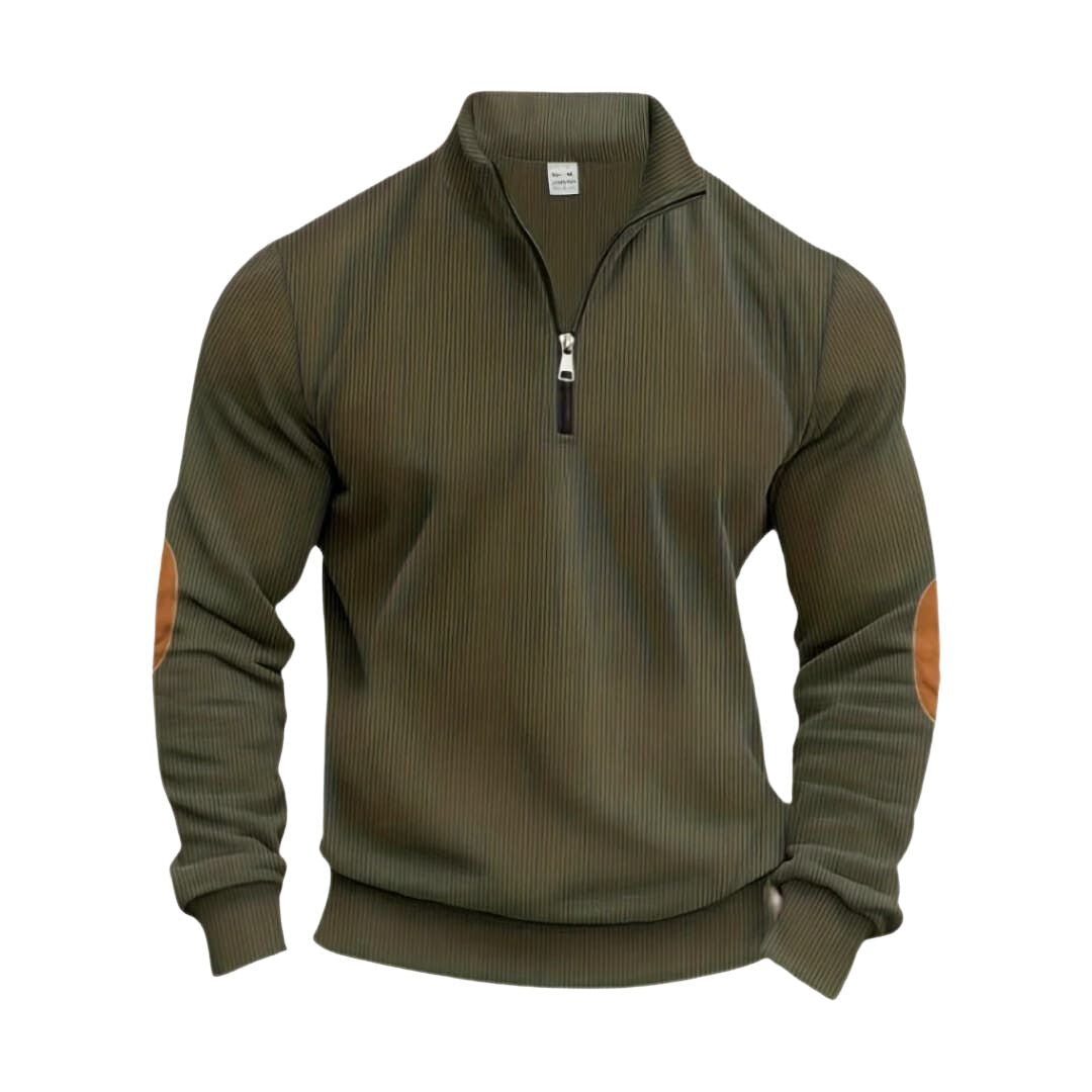 Heren Half-Zip Sweater met Contrasterende Elleboogpatches