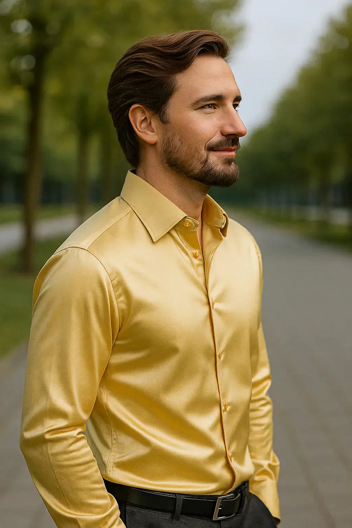 Overhemd Heren Slim Fit | Glanzende Look & Lange Mouw