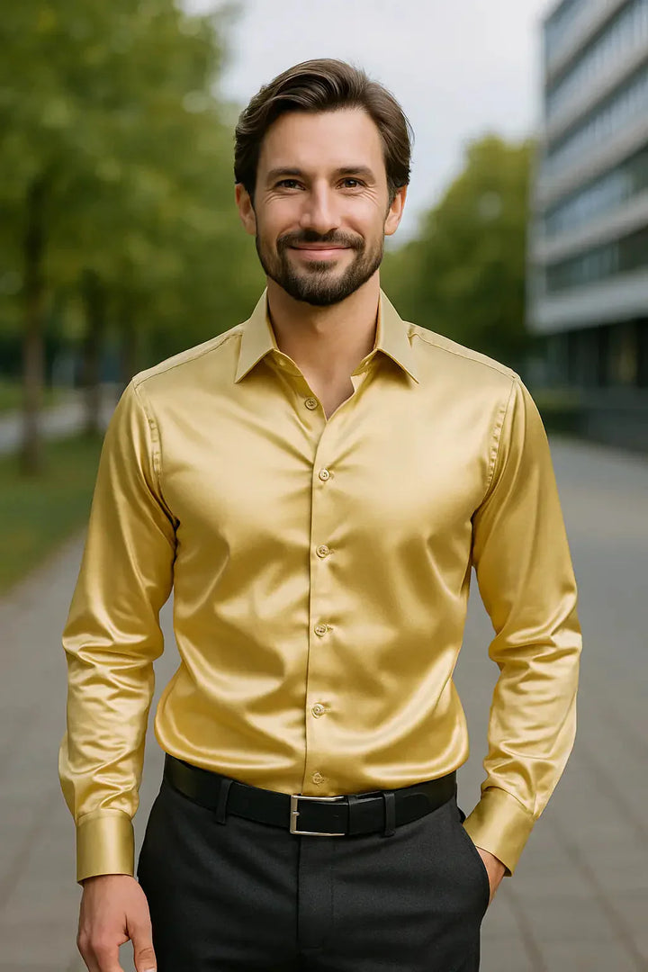 Overhemd Heren Slim Fit | Glanzende Look & Lange Mouw