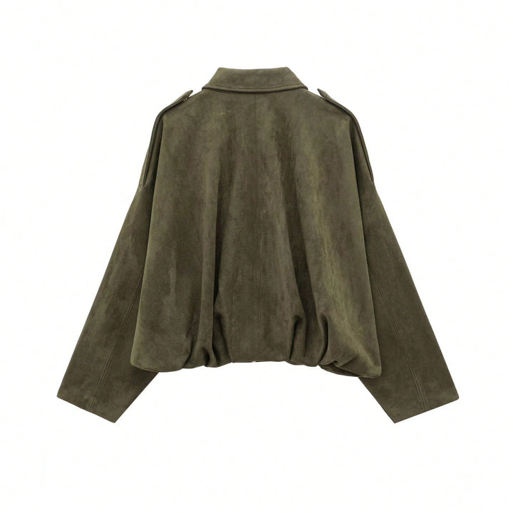 Oversized bomberjack met rits en opstaande kraag