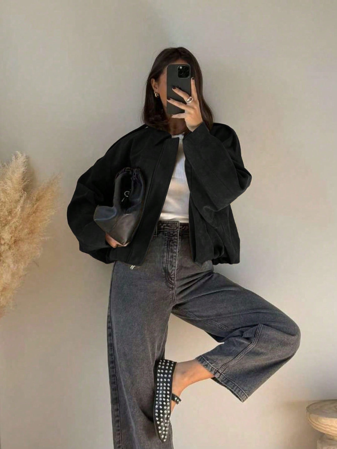 Oversized bomberjack met rits en opstaande kraag
