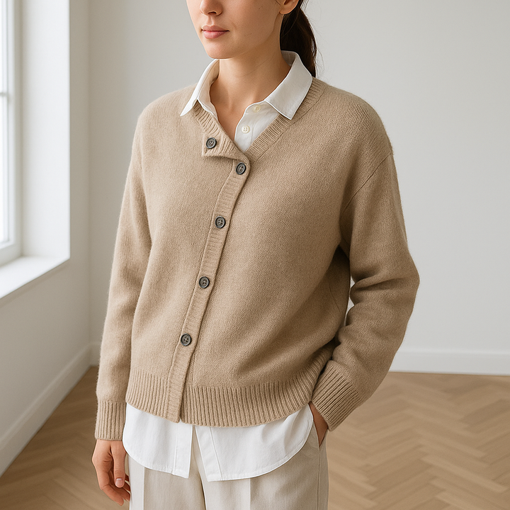 Oversized knoopvest van kasjmier met v-hals