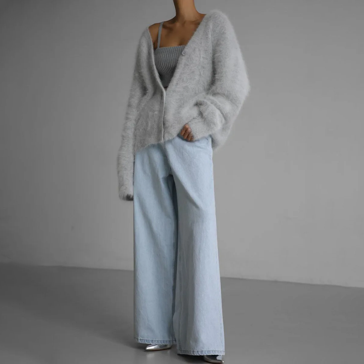 Dames Fluffy Oversized Gebreide Cardigan