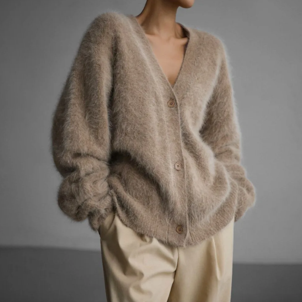 Dames Fluffy Oversized Gebreide Cardigan