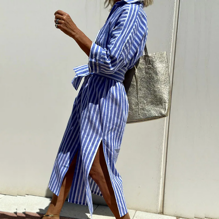 Lizzy - Gestreepte Strandjurk met Knoopsluiting voor Dames