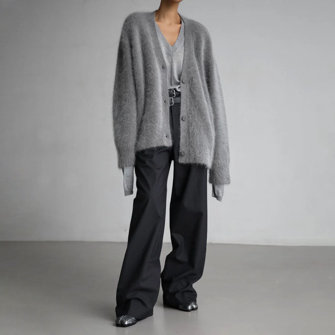 Dames Fluffy Oversized Gebreide Cardigan