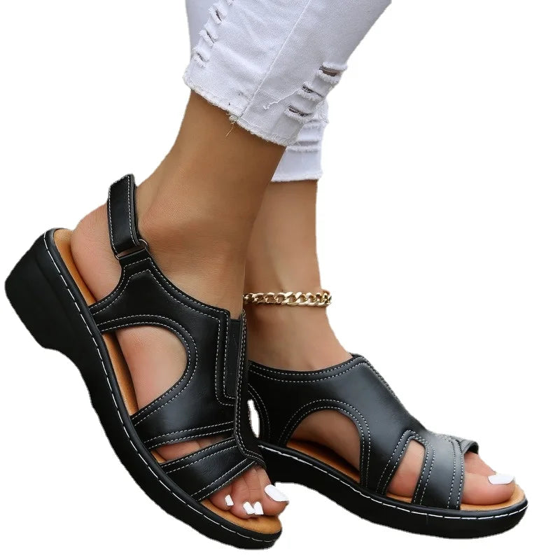 Dames Orthopedische Leren Sandalen Met Comfortabele Hak