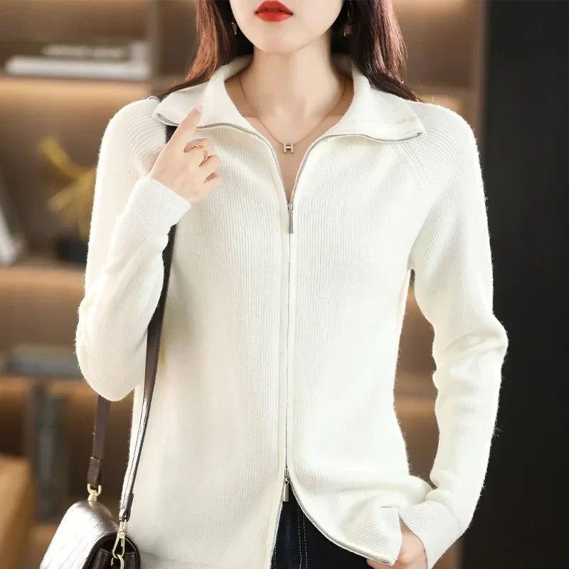 Dames Cardigan met Dubbele Rits Sluiting