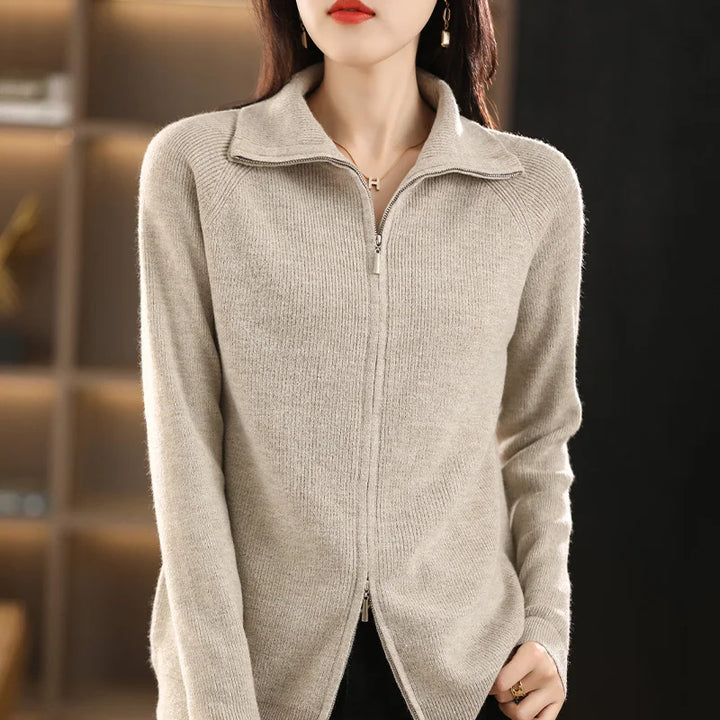 Dames Cardigan met Dubbele Rits Sluiting
