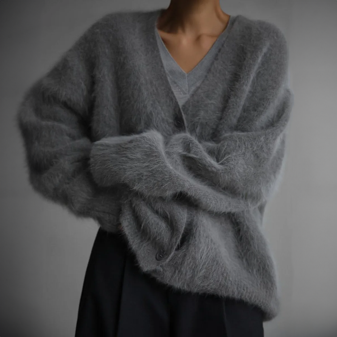 Dames Fluffy Oversized Gebreide Cardigan