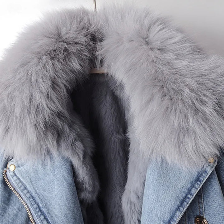 Margaux Luxe Gevoerde Foksbont Denim Jas