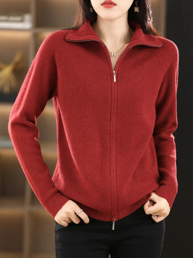 Dames Cardigan met Dubbele Rits Sluiting