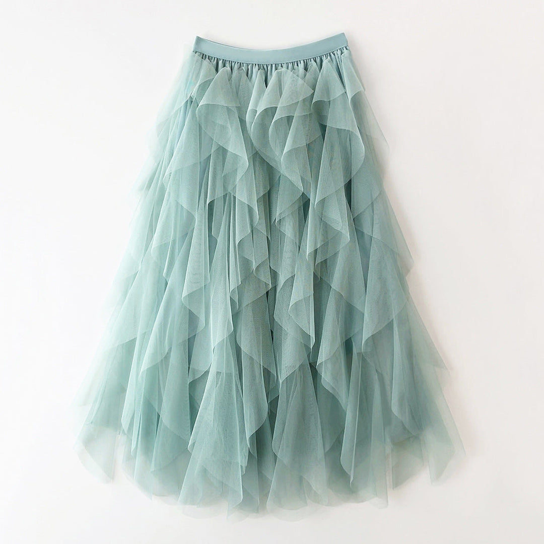 Elegante Luchtige Dames Tule Rok Maxi met Gelaagde Volants