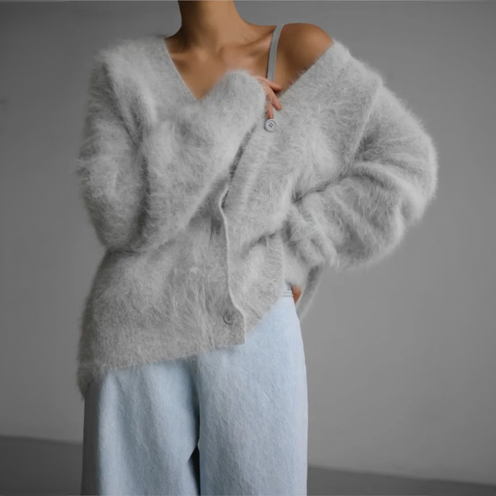 Dames Fluffy Oversized Gebreide Cardigan
