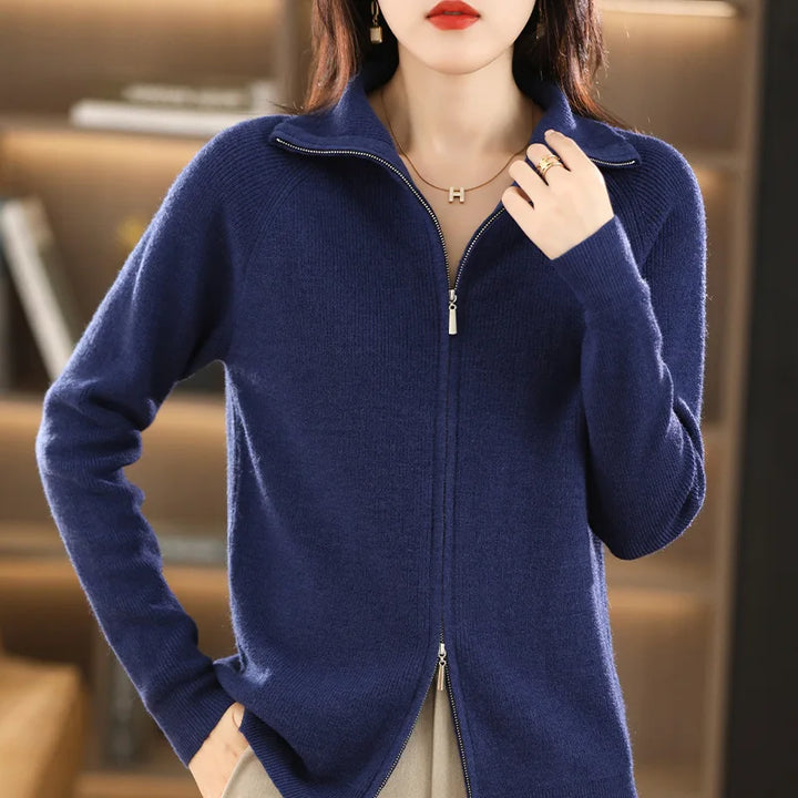 Dames Cardigan met Dubbele Rits Sluiting