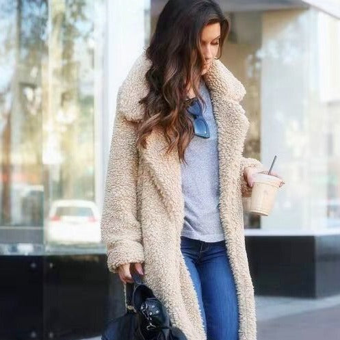 Zachte Dames Fleece Teddy Jas Lange Stijl